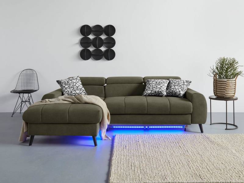 COTTA Ecksofa Mia L-Form mit 3 Zierkissen, wahlweise mit Bettfunktion, Bettkasten, Beleuchtung & Wireless-Charger von COTTA