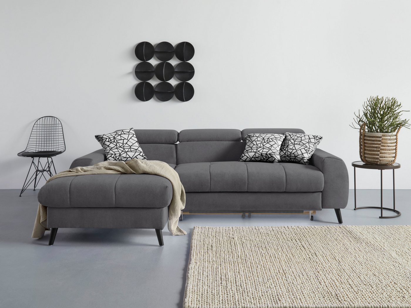 COTTA Ecksofa Mia L-Form, 3-tlg.-Kissen-Set, Recamiere, wahlweise mit oder ohne RGB-Beleuchtung von COTTA