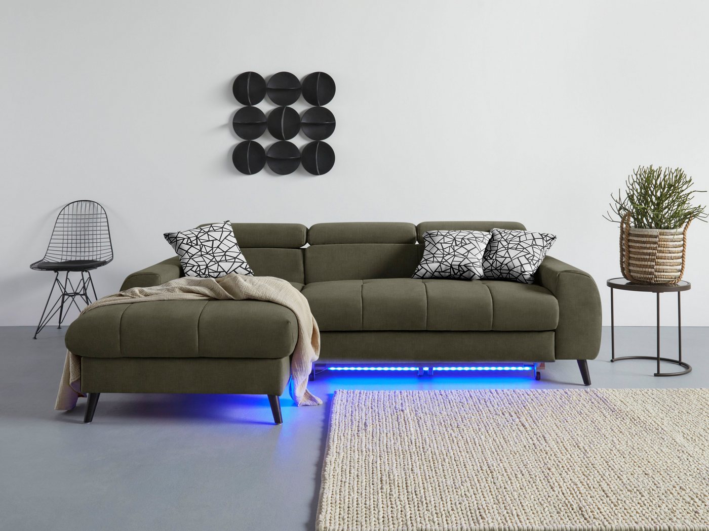 COTTA Ecksofa Mia L-Form, 3-tlg.-Kissen-Set, Recamiere, wahlweise mit oder ohne RGB-Beleuchtung von COTTA