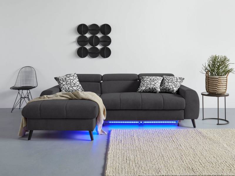COTTA Ecksofa Mia L-Form mit 3 Zierkissen, wahlweise mit Bettfunktion, Bettkasten, Beleuchtung & Wireless-Charger von COTTA