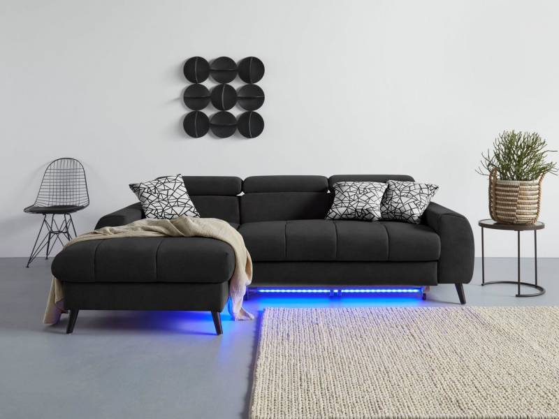 COTTA Ecksofa Mia L-Form mit 3 Zierkissen, wahlweise mit Bettfunktion, Bettkasten, Beleuchtung & Wireless-Charger von COTTA