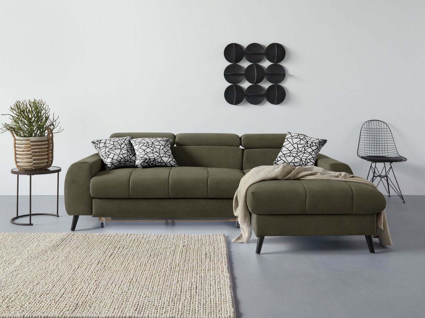 COTTA Ecksofa Mia L-Form, 3-tlg.-Kissen-Set, Recamiere, wahlweise mit oder ohne RGB-Beleuchtung von COTTA