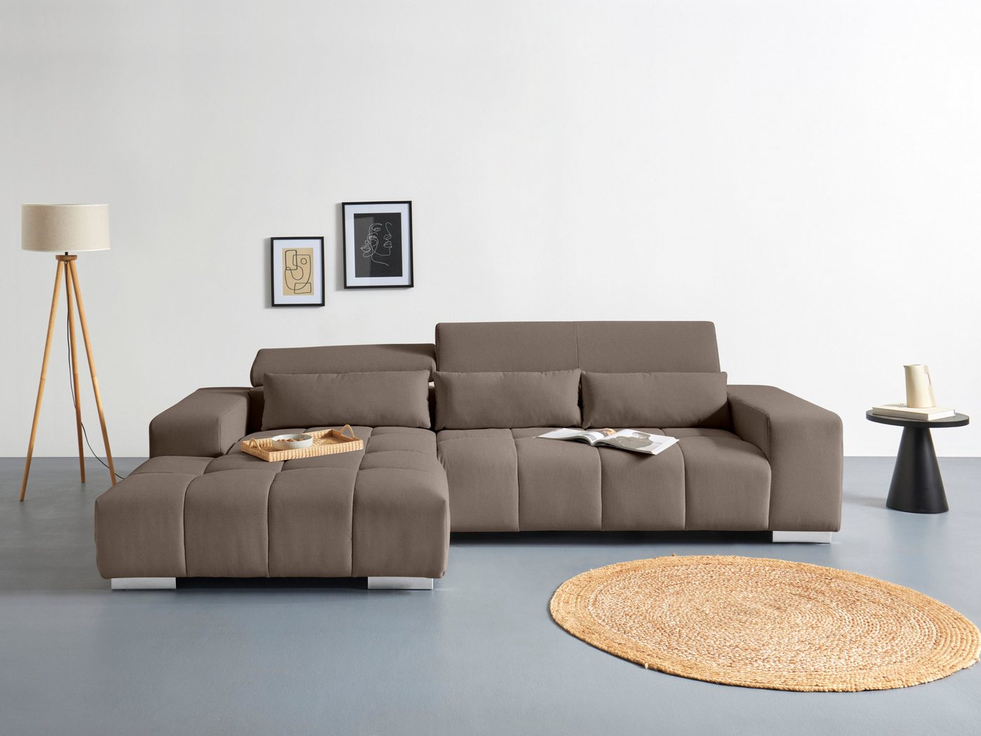 COTTA Ecksofa Orion L-Form, mit Recamiere, inkl. verstellbaren Kopfstützen und 3 Kissen von COTTA