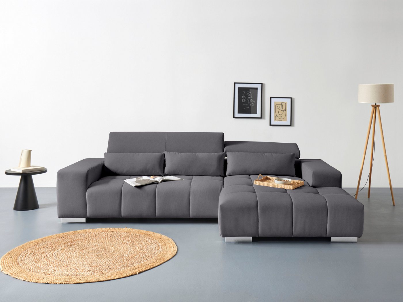 COTTA Ecksofa Orion L-Form, mit Recamiere, inkl. verstellbaren Kopfstützen und 3 Kissen von COTTA