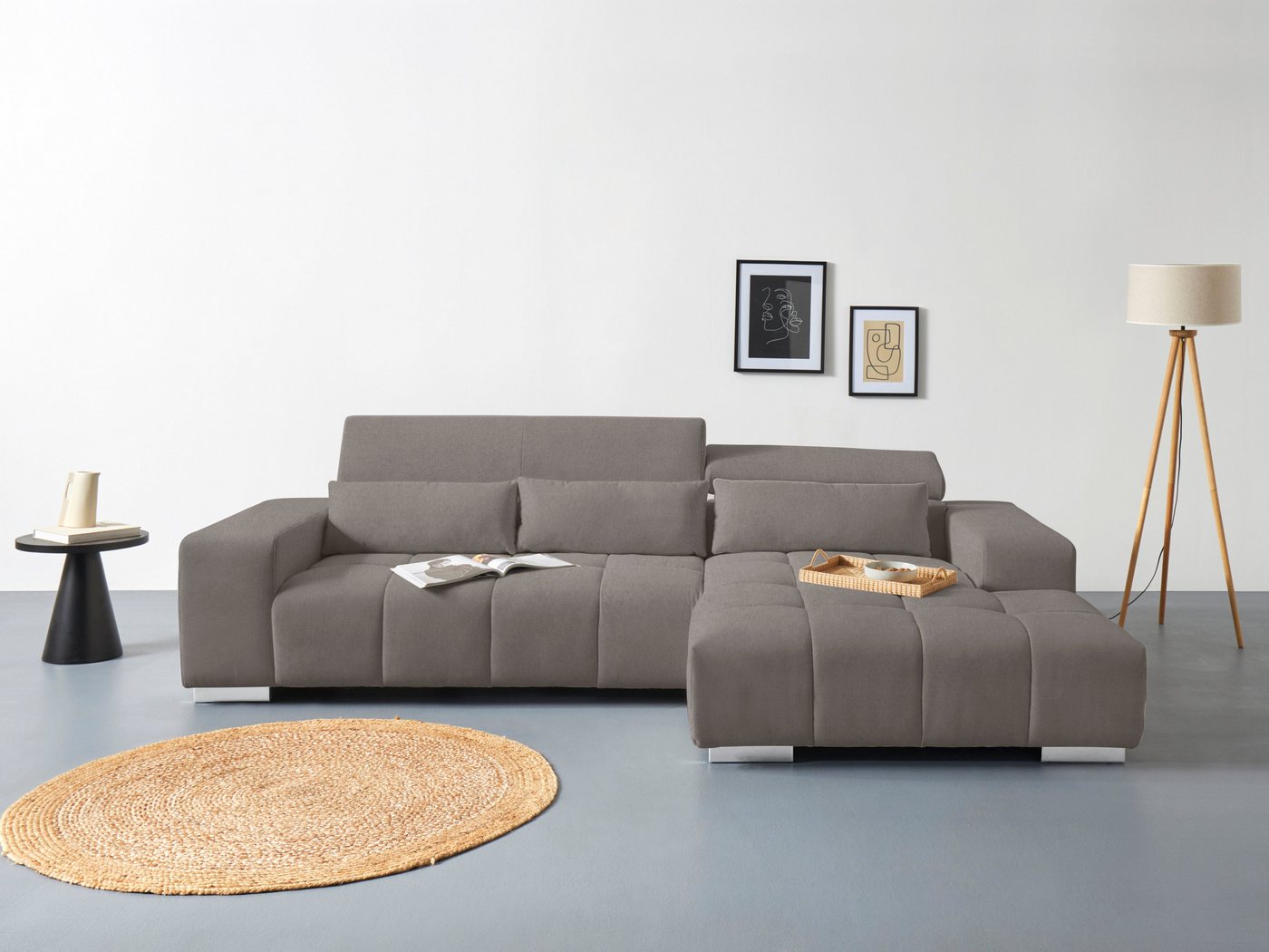 COTTA Ecksofa Orion L-Form, mit Recamiere, inkl. verstellbaren Kopfstützen und 3 Kissen von COTTA