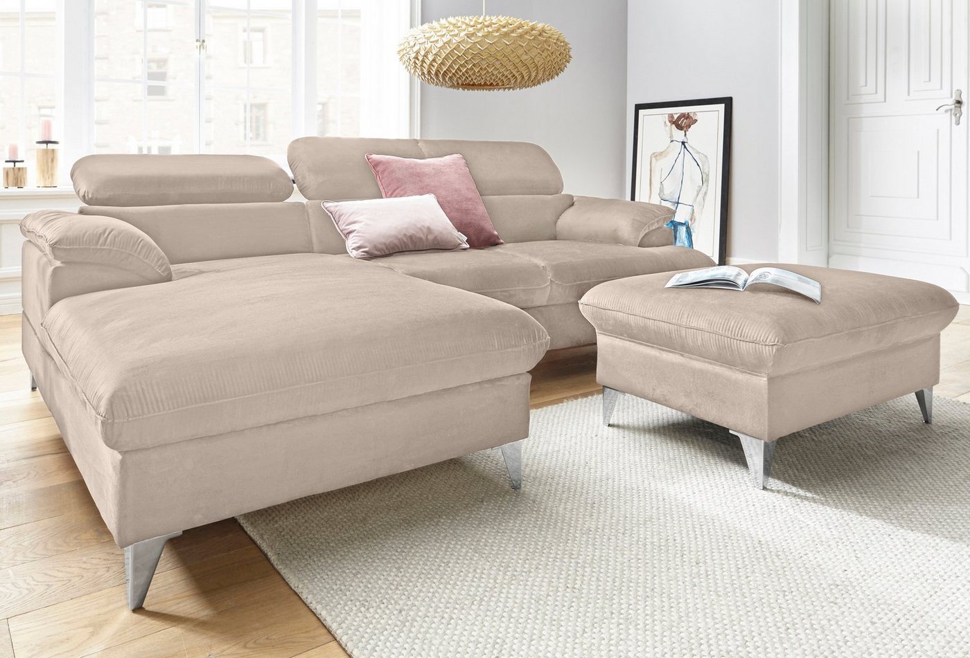 COTTA Polstergarnitur Caluso L-Form, (2-tlg), Set bestehend aus: Ecksofa mit Kopfteilverstellung & Hocker von COTTA