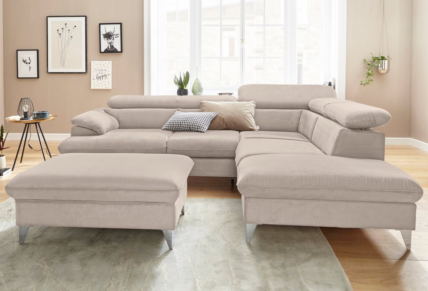 COTTA Polstergarnitur Caluso L-Form, (2-tlg), Set bestehend aus: Ecksofa mit Kopfteilverstellung & Hocker von COTTA