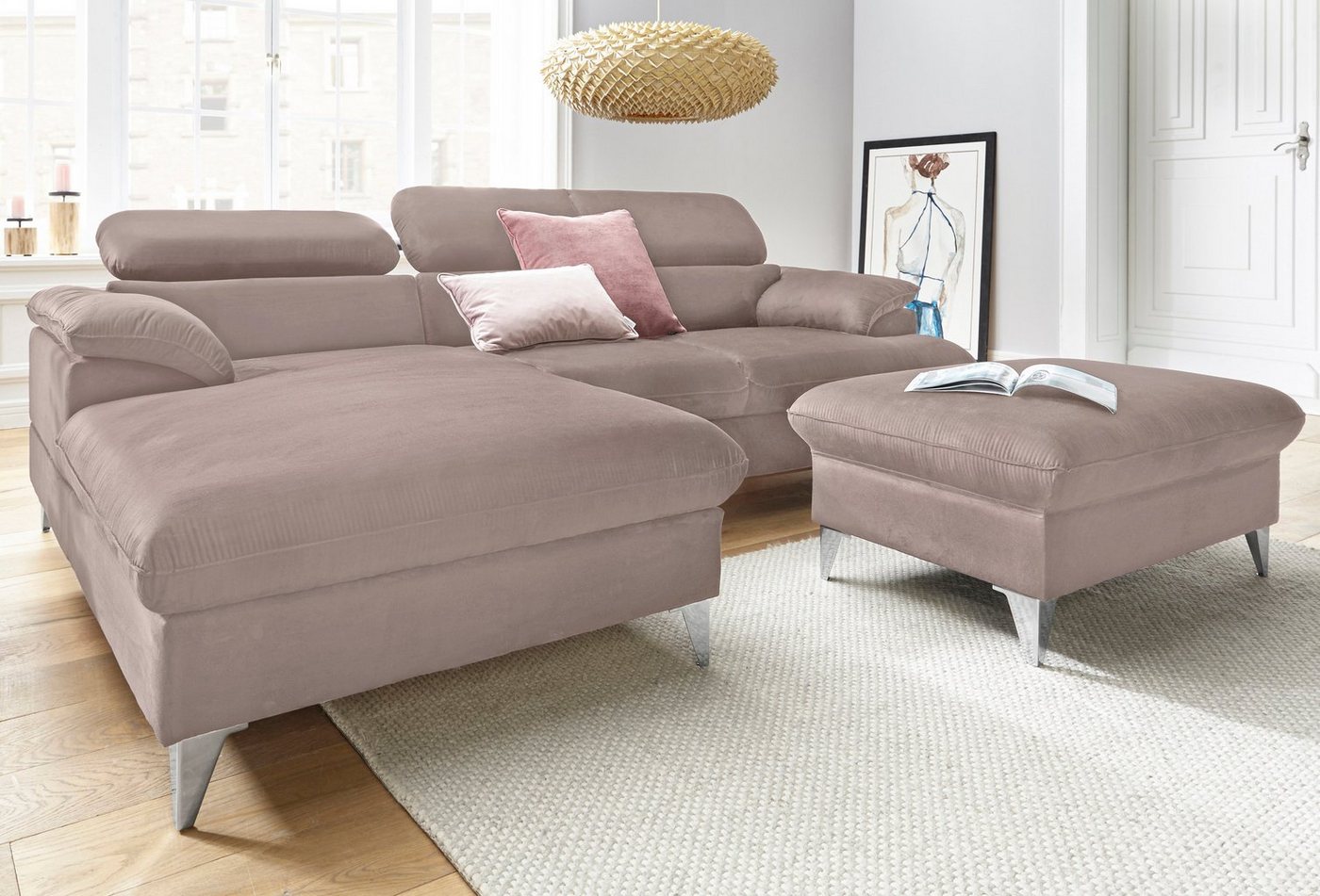 COTTA Polstergarnitur Caluso L-Form, (2-tlg), Set bestehend aus: Ecksofa mit Kopfteilverstellung & Hocker von COTTA