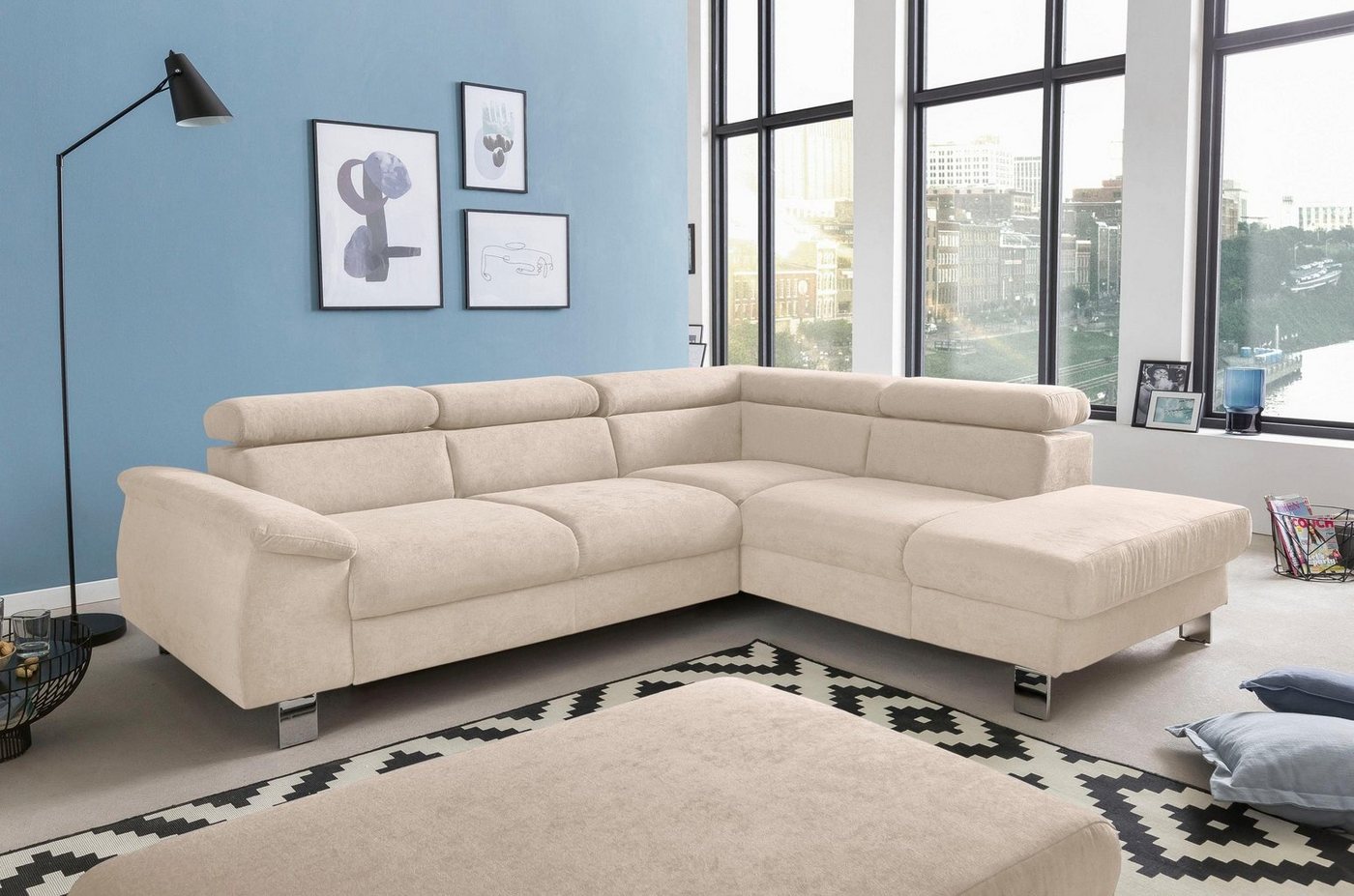 COTTA Polstergarnitur Komaris L-Form, (Set), Set bestehend aus: Ecksofa mit Kopfteilverstellung & Hocker von COTTA