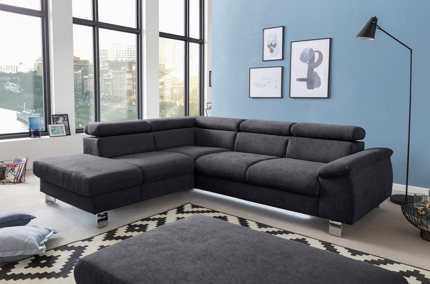 COTTA Polstergarnitur Komaris L-Form, (Set), Set bestehend aus: Ecksofa mit Kopfteilverstellung & Hocker von COTTA