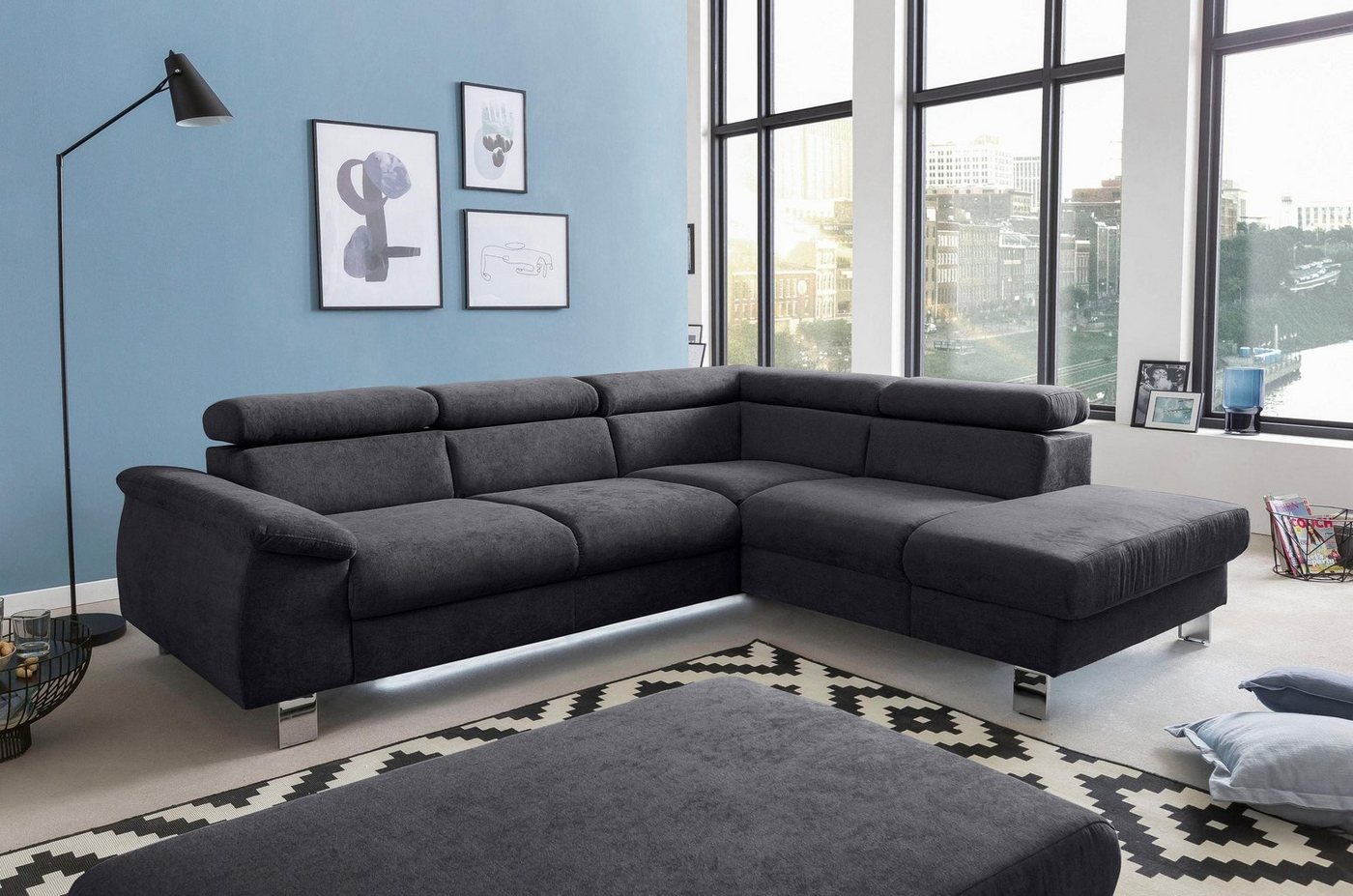 COTTA Polstergarnitur Komaris L-Form, (Set), Set bestehend aus: Ecksofa mit Kopfteilverstellung & Hocker von COTTA