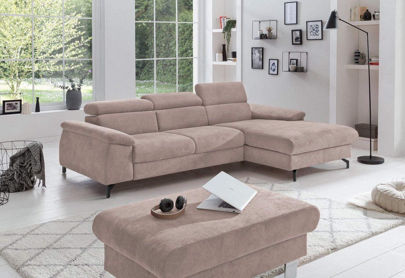 COTTA Polstergarnitur Komaris L-Form, (Set), Set bestehend aus: Ecksofa mit Kopfteilverstellung & Hocker von COTTA