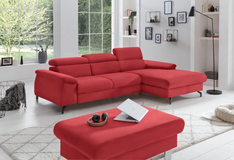 COTTA Polstergarnitur Komaris L-Form, (Set), Set bestehend aus: Ecksofa mit Kopfteilverstellung & Hocker von COTTA