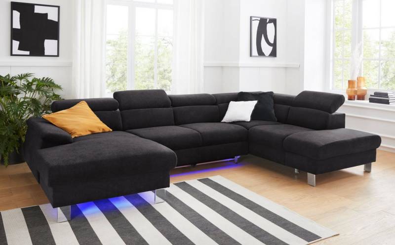 COTTA Polstergarnitur Komaris U-Form, B: 320 bzw. 100 cm (Set: Wohnlandschaft & Hocker), (Set), mit Kopfteilverstellung, optional Bettfunktion, Bettkasten & Licht von COTTA