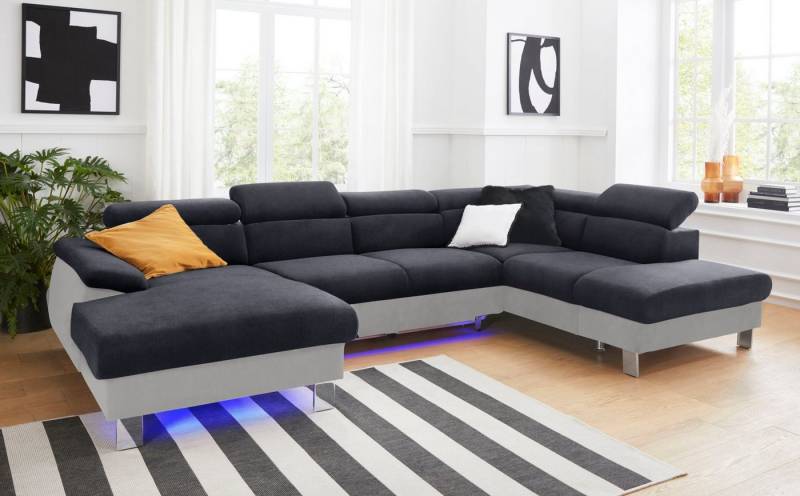 COTTA Polstergarnitur Komaris U-Form, B: 320 bzw. 100 cm (Set: Wohnlandschaft & Hocker), (Set), mit Kopfteilverstellung, optional Bettfunktion, Bettkasten & Licht von COTTA