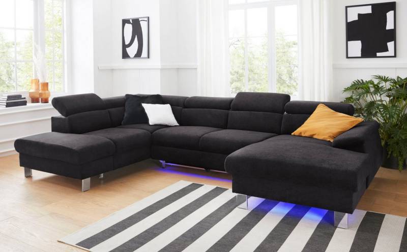 COTTA Polstergarnitur Komaris U-Form, B: 320 bzw. 100 cm (Set: Wohnlandschaft & Hocker), (Set), mit Kopfteilverstellung, optional Bettfunktion, Bettkasten & Licht von COTTA