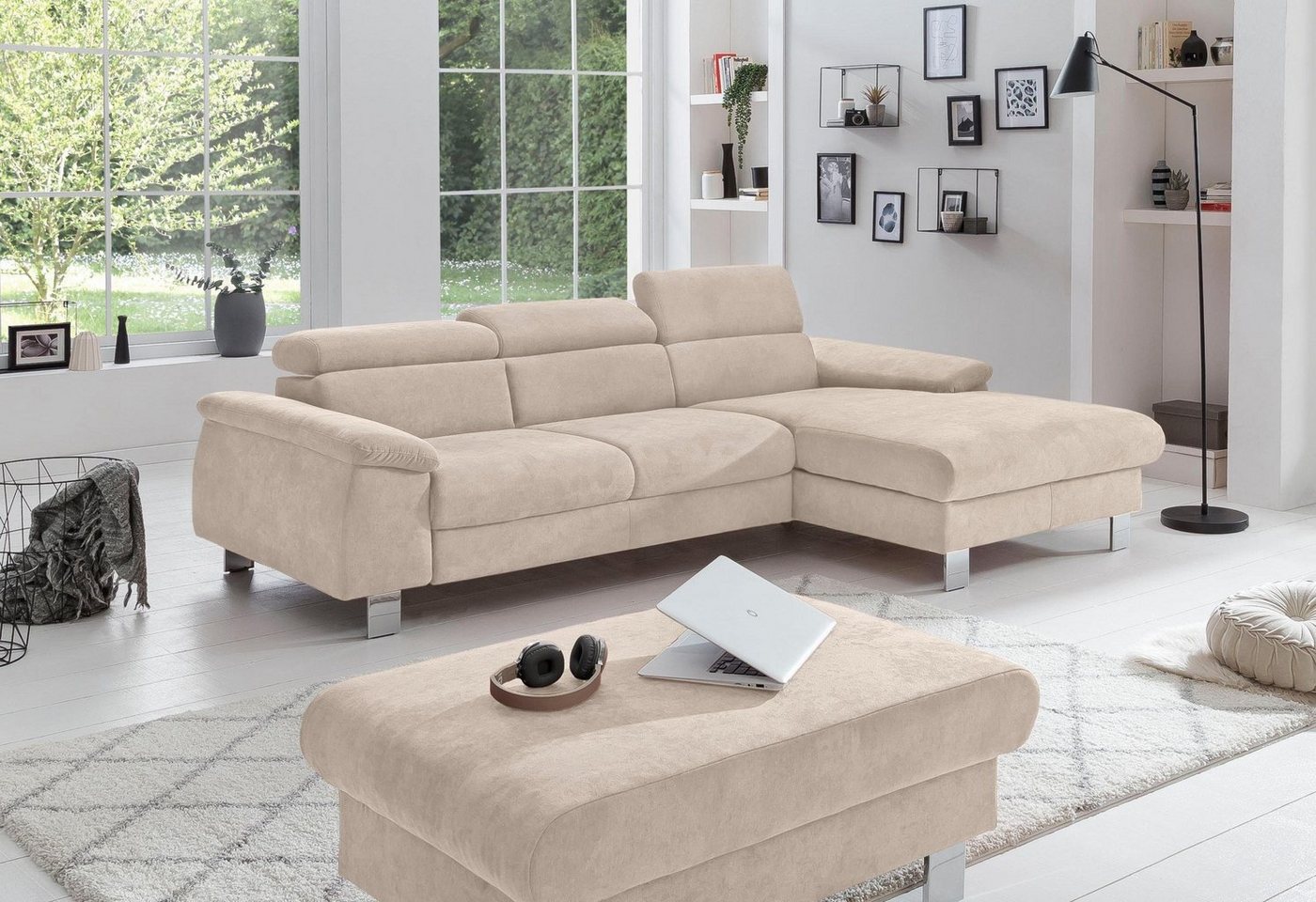 COTTA Polstergarnitur Komaris L-Form, (Set), Set bestehend aus: Ecksofa mit Kopfteilverstellung & Hocker von COTTA