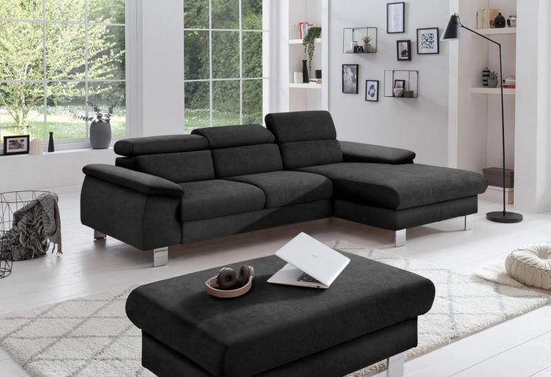 COTTA Polstergarnitur Komaris L-Form, (Set), Set bestehend aus: Ecksofa mit Kopfteilverstellung & Hocker von COTTA