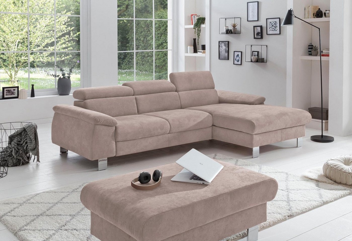 COTTA Polstergarnitur Komaris L-Form, (Set), Set bestehend aus: Ecksofa mit Kopfteilverstellung & Hocker von COTTA