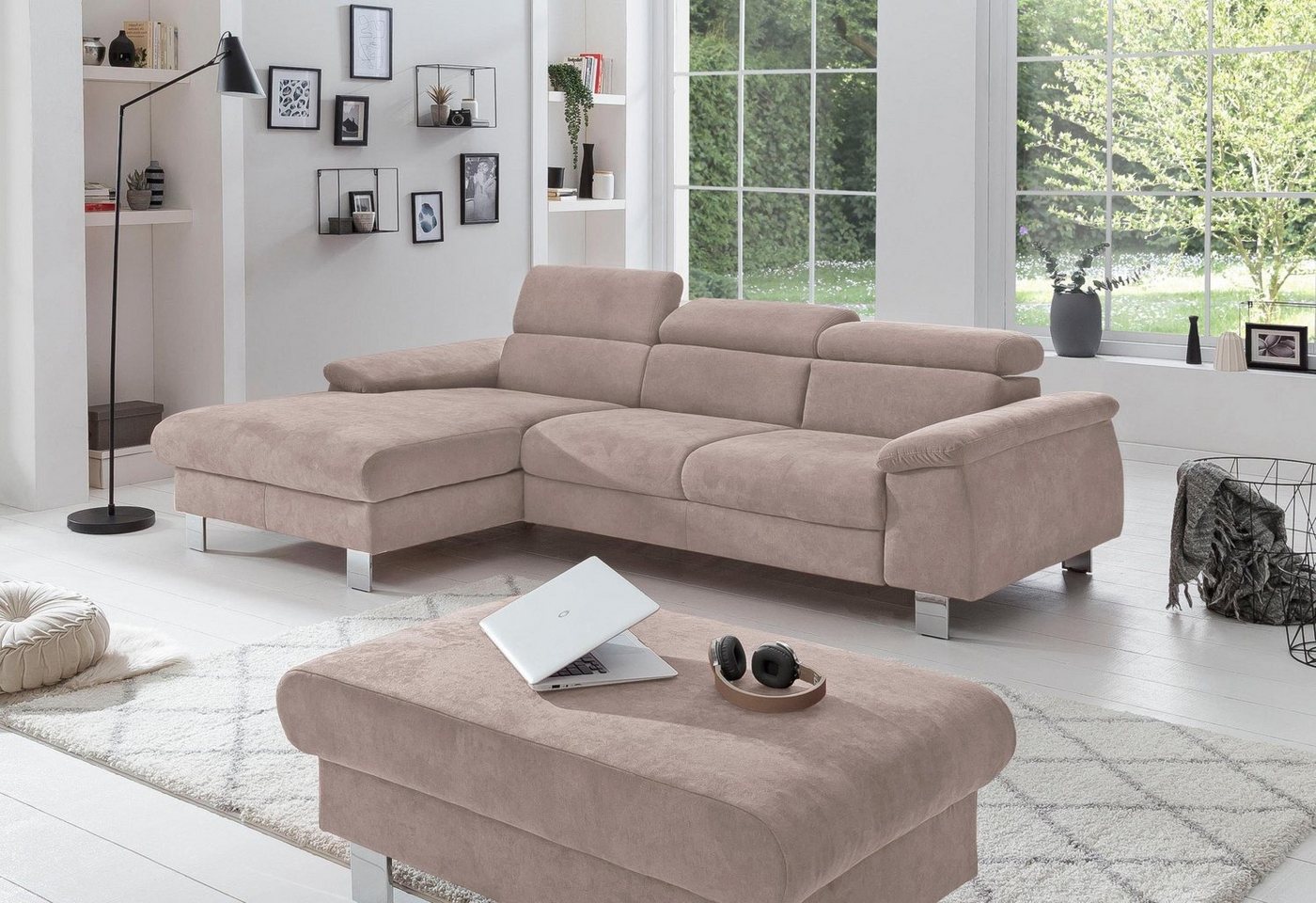 COTTA Polstergarnitur Komaris L-Form, (Set), Set bestehend aus: Ecksofa mit Kopfteilverstellung & Hocker von COTTA