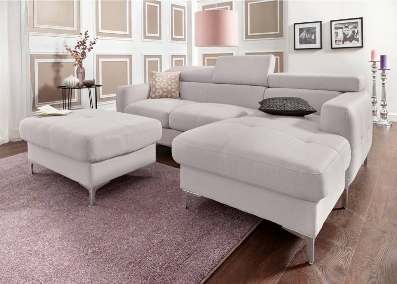 COTTA Polstergarnitur Sammy L-Form, (Set), Set bestehend aus: Ecksofa mit Kopfteilverstellung & Hocker von COTTA