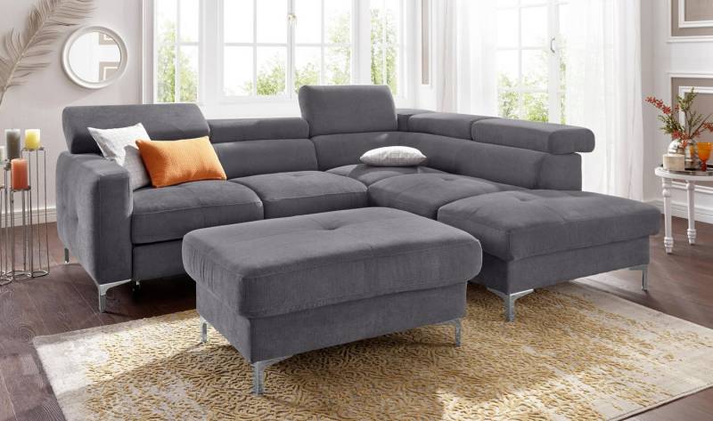 COTTA Polstergarnitur Sammy L-Form, (Set), Set bestehend aus: Ecksofa mit Kopfteilverstellung & Hocker von COTTA