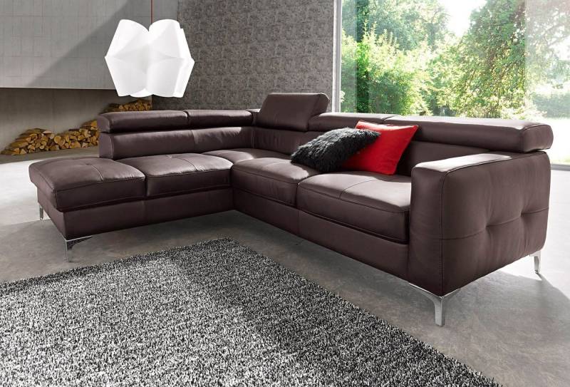 COTTA Polstergarnitur Sammy L-Form, (Set), Set bestehend aus: Ecksofa mit Kopfteilverstellung & Hocker von COTTA