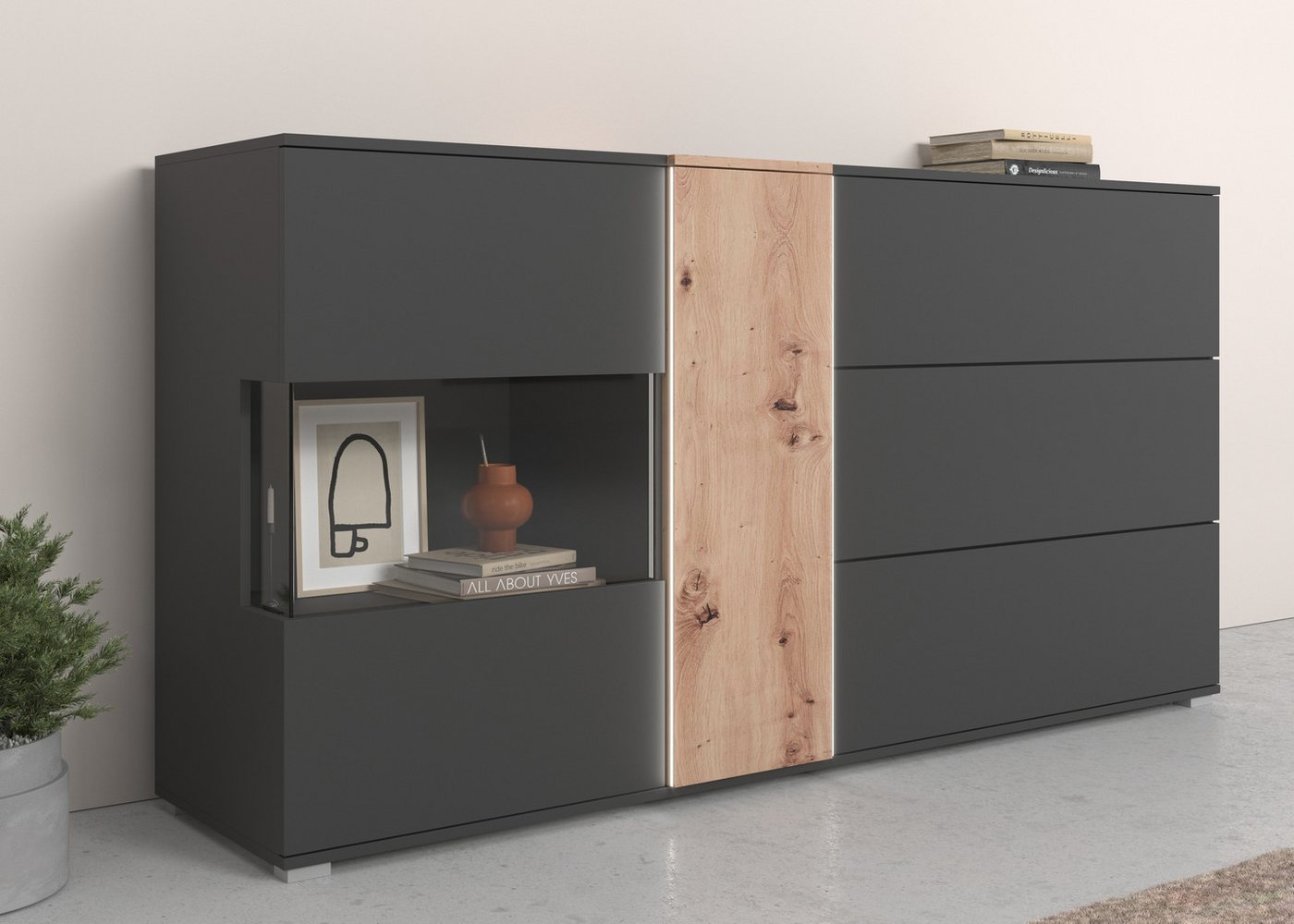 COTTA Sideboard Montana, Breite 185 cm, inkl. LED-Beleuchtung, mit Push-To-Open von COTTA