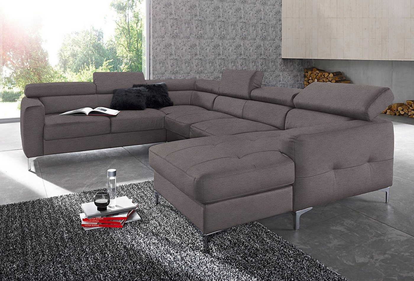 COTTA Wohnlandschaft Ecksofa in modernem Design, U-Form, mit Kopfteilverstellung, optional mit Bettfunktion und Bettkasten von COTTA