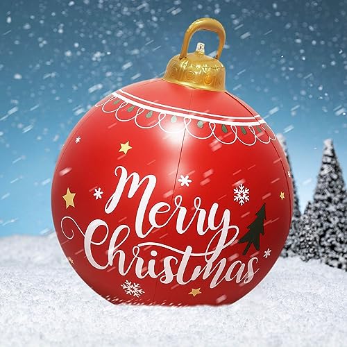 COTTNY Aufblasbare Weihnachtskugeln, 60cm Groß Weihnachten Aufblasbare Kugel aus PVC, Weihnachten Outdoor Dekoration, Aufblasbare Weihnachten Deko für Draussen Balkon Terrasse Garten (B) von COTTNY
