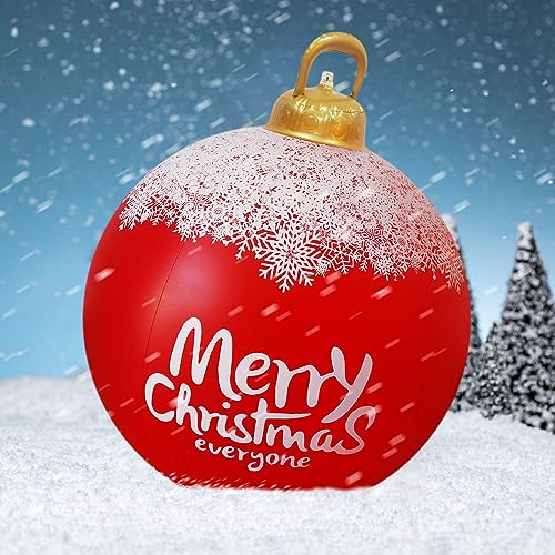 COTTNY Aufblasbare Weihnachtskugeln, 60cm Groß Weihnachten Aufblasbare Kugel aus PVC, Weihnachten Outdoor Dekoration, Aufblasbare Weihnachten Deko für Draussen Balkon Terrasse Garten (C) von COTTNY