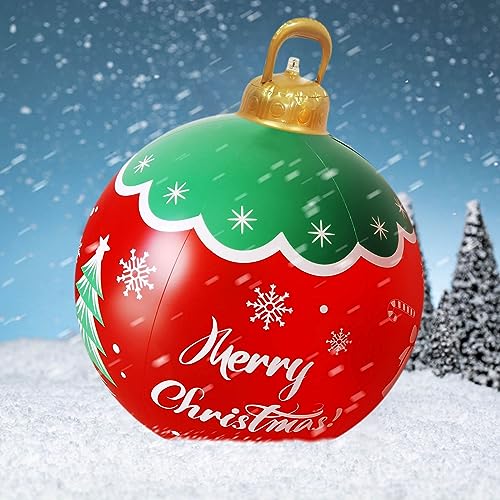 COTTNY Aufblasbare Weihnachtskugeln, 60cm Groß Weihnachten Aufblasbare Kugel aus PVC, Weihnachten Outdoor Dekoration, Aufblasbare Weihnachten Deko für Draussen Balkon Terrasse Garten (D) von COTTNY