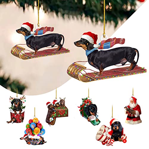 COTTNY 7 Stück Dackel Weihnachtsanhänger mit Doppelseitiger Drucken, Christbaumschmuck, Weihnachtsdeko zum Aufhängen, Weihnachten Hängende Ornamente, Weihnachtsdekoration (7pcs) von COTTNY