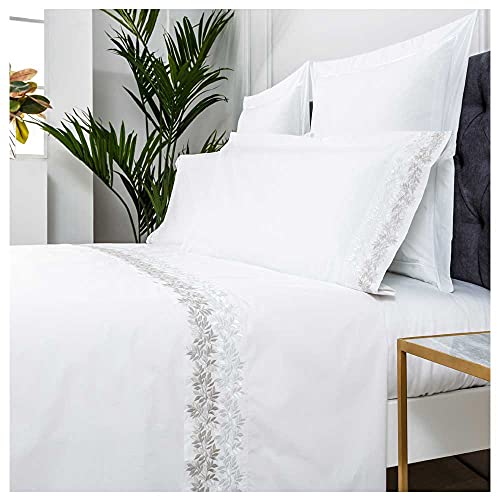 COTTON ARTean Bettwäsche-Set, bestickt, 100 % Baumwolle, Perkal 200, Fadenzahl Zuyana II, Weiß, Bett 150 x 190/200 cm, Perkal 100 % Baumwolle von COTTON ARTean