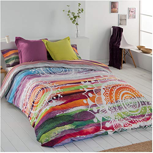 COTTON ARTean Wendbarer Bettbezug, Mandala-Aquarell, für 135 cm großes Bett (220 x 260 cm). 50 % Baumwolle, 50 % Polyester von COTTON ARTean