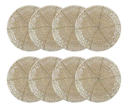 COTTON CRAFT Glitz Untersetzer, handgefertigt, mit Perlen, rund, 10,2 cm, Champagner, 8 Stück von COTTON CRAFT