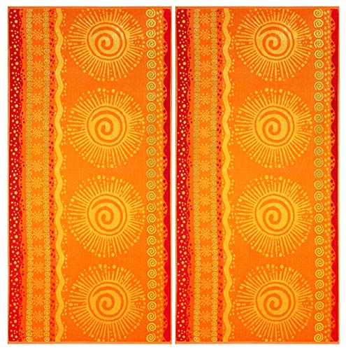 COTTON CRAFT Malibu Strand- und Poolhandtücher, Baumwolle, Jacquard, gewebt, Velours, 99,1 x 172,7 cm, Orange/Gelb, 2 Stück von COTTON CRAFT