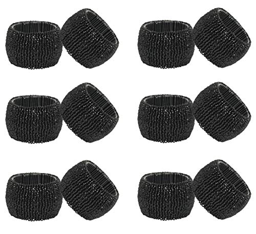 Cotton Craft – 12er-Pack Serviettenringe mit Perlen – Schwarz – handgefertigt von erfahrenen Handwerkern – eine schöne Ergänzung für Ihre Esstischdekoration von COTTON CRAFT