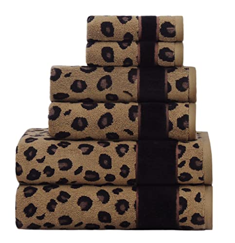 COTTON CRAFT 6-teiliges Handtuch-Set – Tierdruck Safari 100% Baumwolle Jacquard dekoratives Badezimmer-Handtuch-Set – 2 Badetücher, 2 Handtücher, 2 Waschlappen – superweich, schnell trocknend, von COTTON CRAFT