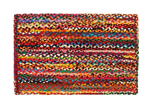 Cotton Craft - Rechteckiger Flickenteppich, 60 x 90 cm, Chindi-Flechtteppich, handgewebt und wendbar – handgewebt aus mehrfarbigen, lebendigen Stoff-Lagen. von COTTON CRAFT