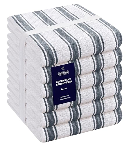 COTTONIVA 6er Set Küchentücher - 100% Baumwolle Geschirrtuch - für Restaurant, Bar, Glas - Saugfähige Maschinenwaschbar Küchentücher mit Aufhängeöse - 40x66 cm Grau COTTONIVA 6er Set Küchentücher - 100% Baumwolle Geschirrtuch - für Restaurant, Bar, Glas - Saugfähige Maschinenwaschbar Küchentücher mit Aufhängeöse - 40x66 cm Grau von COTTONIVA