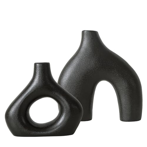 Schwarze Keramikvase 2er Set für Moderne Wohnkultur, runde Matte Donut-Vasen für Pampasgras, neutraler Boho-nordischer Minimalismus-Stil, Blumenvasen für Wohnzimmer, Hochzeit, Büro, Schlafzimmer Schwarze Keramikvase 2er Set für Moderne Wohnkultur, runde Matte Donut-Vasen für Pampasgras, neutraler Boho-nordischer Minimalismus-Stil, Blumenvasen für Wohnzimmer, Hochzeit, Büro, Schlafzimmer von COTYNI