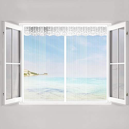 COUEO Fliegengitter Fenster 100x120cm(39x47inch) Insektenschutz Magnet Fliegenvorhang Automatisches Schließen Mit Klettverschluss für Alle Arten von Fenstern, Weiß A von COUEO
