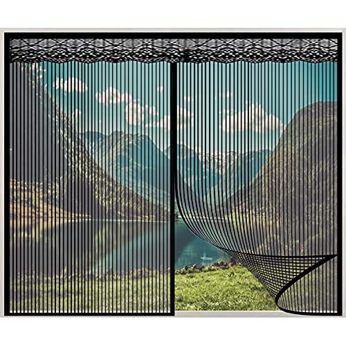 COUEO Fliegengitter Fenster 80x130cm(31x51inch) Magnetischer Fliegenvorhang Automatisches Schließen Mit Klettverschluss für Fenster, Schwarz A von COUEO