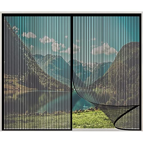 COUEO Mückennetz Vorhang 100x120cm(39x47inch) Insektenschutz Magnet Vorhang Insektenschutz Mit Klettverschluss für Alle Arten von Fenstern, Schwarz von COUEO