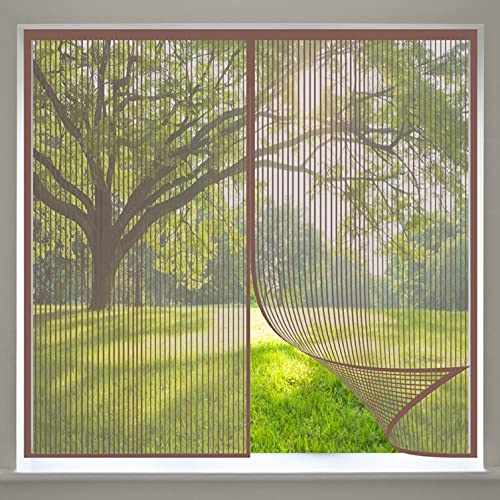 COUEO Mückennetz Vorhang 70x90cm(28x35inch) Mückenschutz Mückengitter Insektenschutz Smart Selbstbausatz für Alle Arten von Fenstern, Brown von COUEO