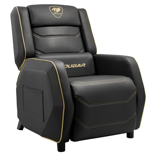 COUGAR Gaming Sessel | Ranger S Royal – Sofa schwarz und gold – PVC-Leder – Kopfstütze und Lendenkissen – Fußstütze klappbar – Rückenlehne neigbar von COUGAR