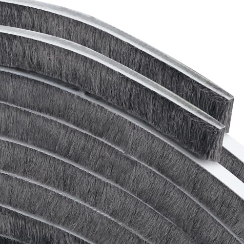 COUMENO 10M Bürstendichtung Selbstklebend für Schiebefenster, Hohe Viskosität Dichtungsbürste 15mm (T) x 9mm (B), Grau Türdichtung Zugluftstopper, Staubdicht Sowie Schalldicht und Geeignet für Fenster von COUMENO