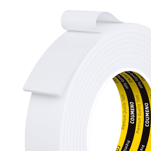 COUMENO Dichtungsband Selbstklebend, 25mm x 3m, Weiß Einseitiges Schaumstoff Klebeband, Kompriband & Moosgummi Selbstklebend für Türen/Fenster Winddicht Schalldämmung und Energiesparend. von COUMENO