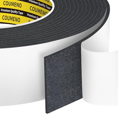 COUMENO Dichtungsband Selbstklebend 50mm x 5m, Schwarz, Kompriband & Moosgummi Selbstklebend, Fenster Dichtungsband, Schalldämmende Türdichtung, Winddicht Dichtband für Türen/Fenster Lücken Rissen von COUMENO